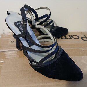 UNLISTED Velvet Black High Heels 5.5 Cuban Strappy sling back Formal Sexy!